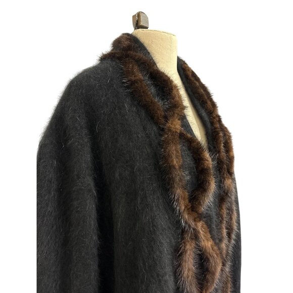 Vintage Cache Fur Trimmed Luxe Winter Wrap Coat Sweater Jacket Made In Korea - Picture 7 of 12